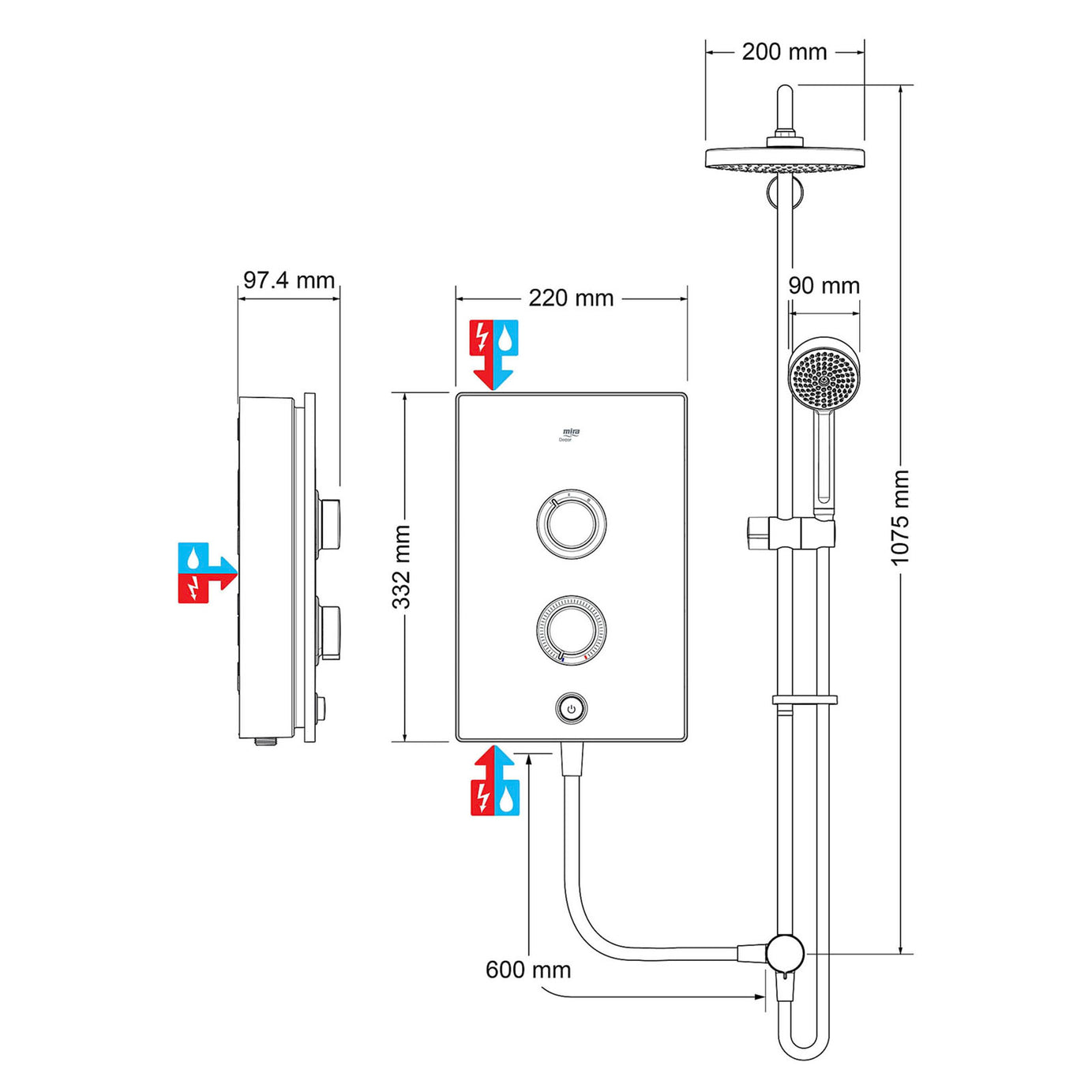 Mira Electric Shower 10.8kW Silver Single Spray Pattern Twin Round Head Bathroom - Image 8