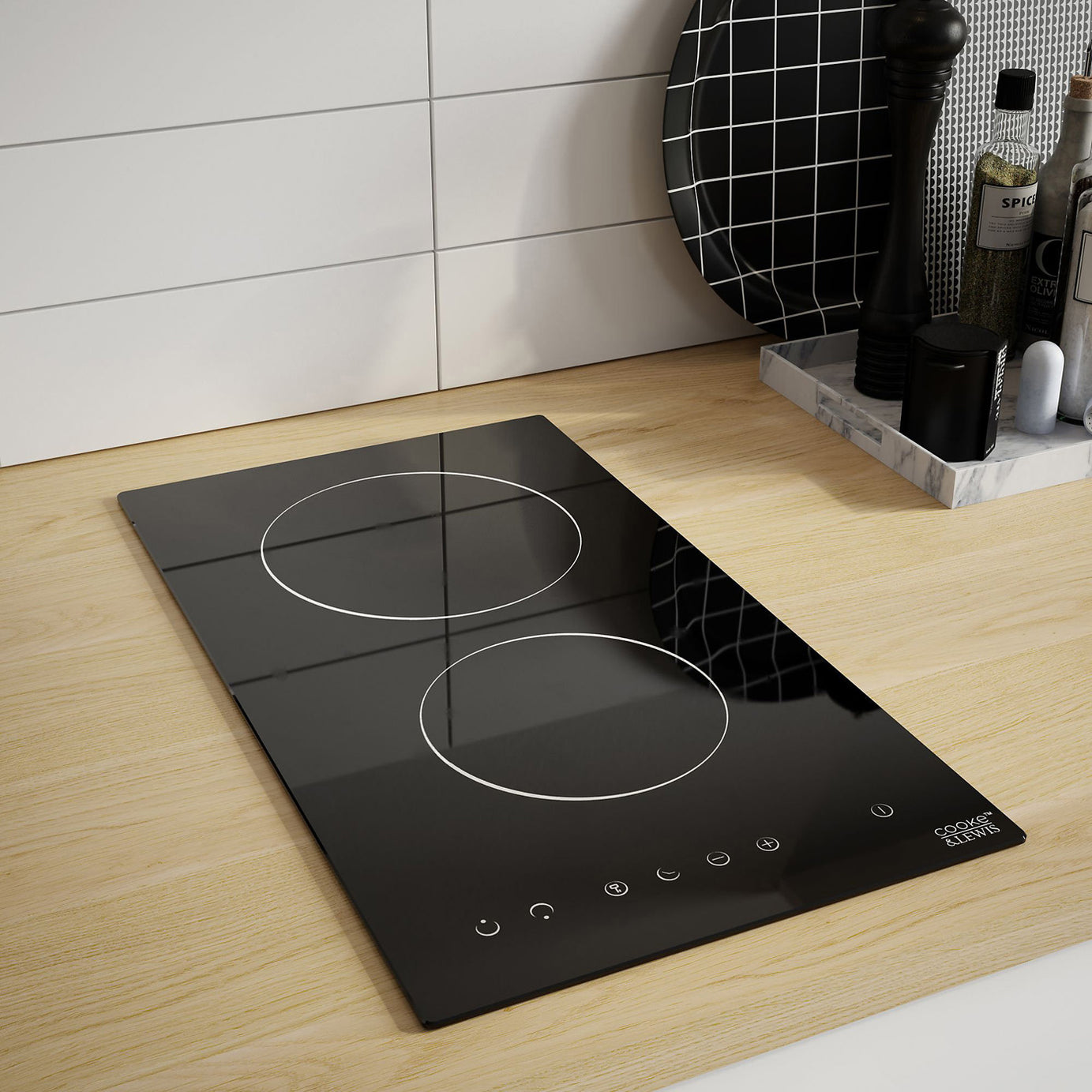 Cooke & Lewis Ceramic Hob 2 Zone CLCER30A Black Glass Digital Display 3kWh - Image 1
