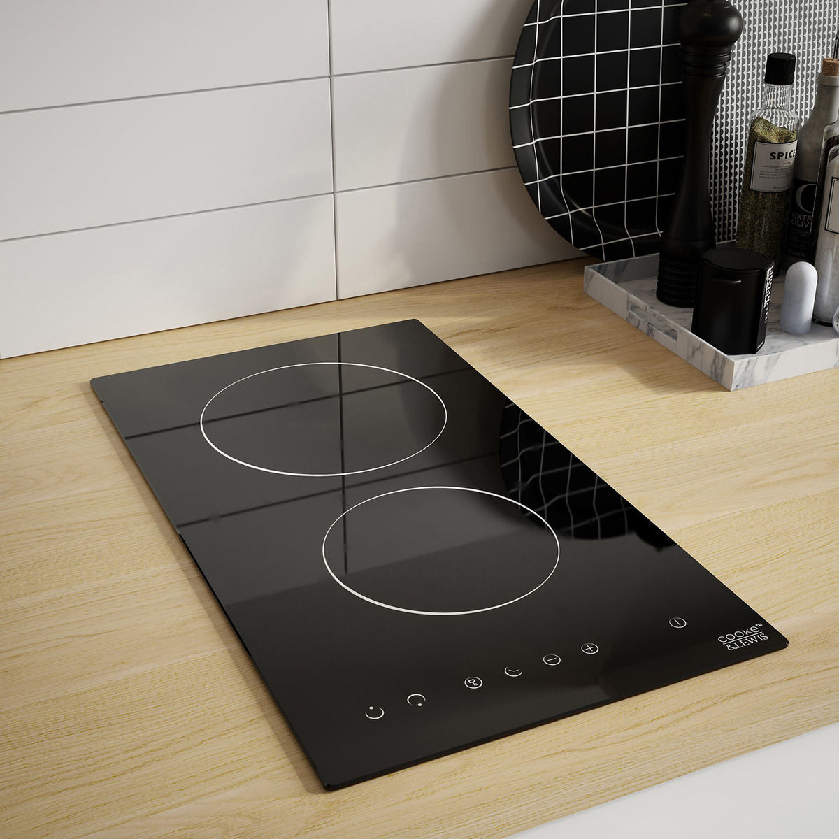 Cooke & Lewis Ceramic Hob 2 Zone CLCER30A Black Glass Digital Display 3kWh - Image 1