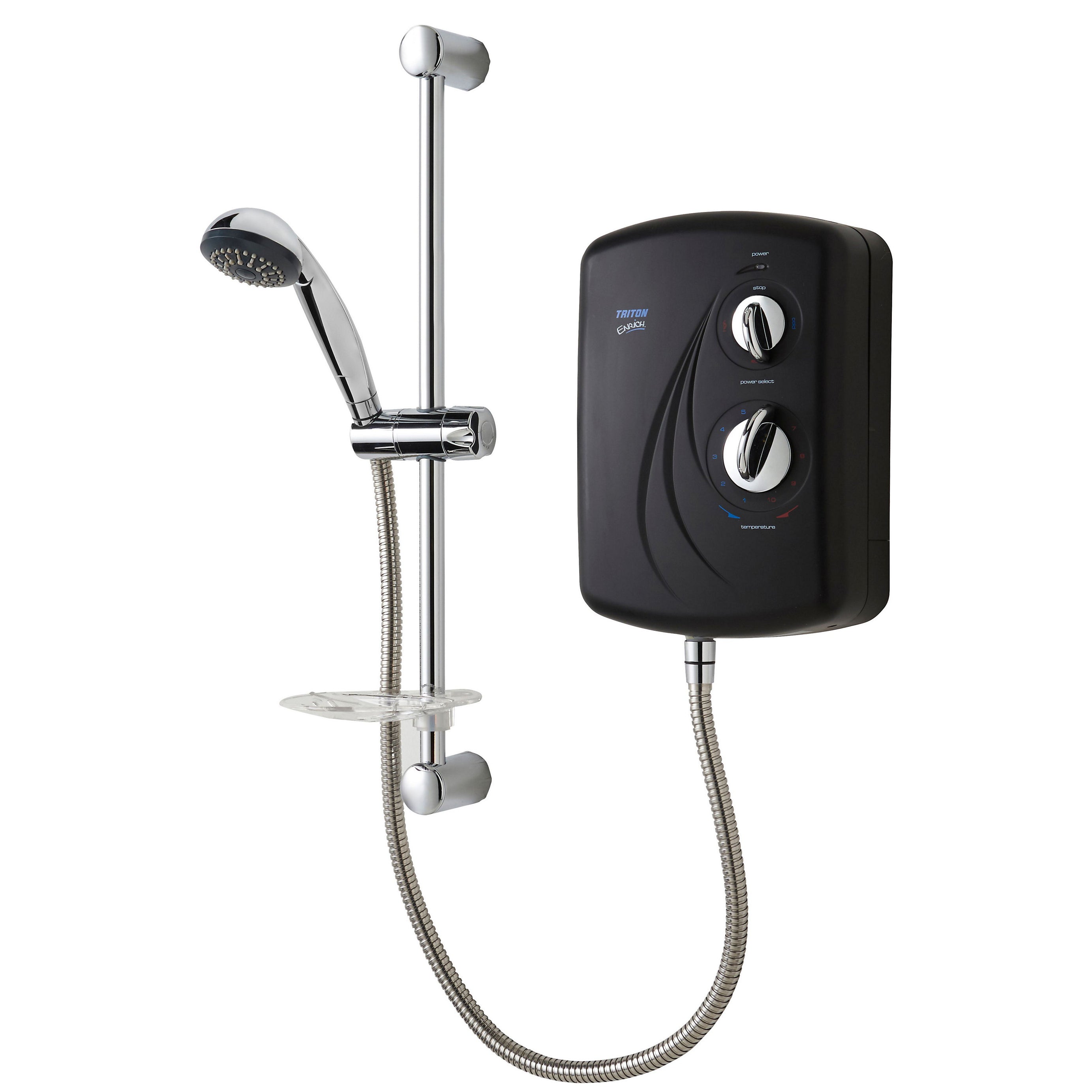 Triton Electric Shower 9.5kW Black Single Spray Pattern Round Head Bathroom - Image 1