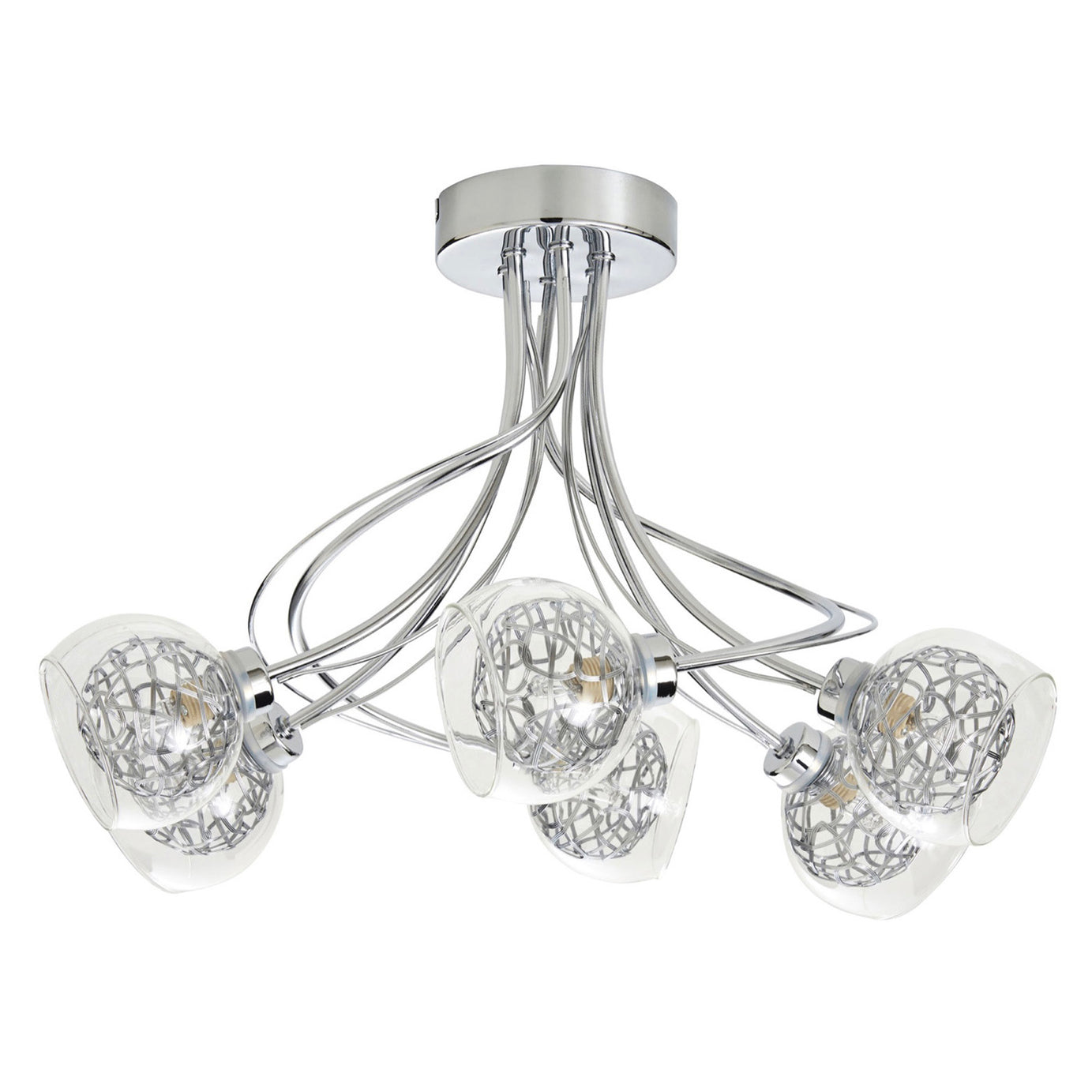 LED Ceiling Light 6 Way Living Room Modern Clear Glass Shades Wire Details - Image 3