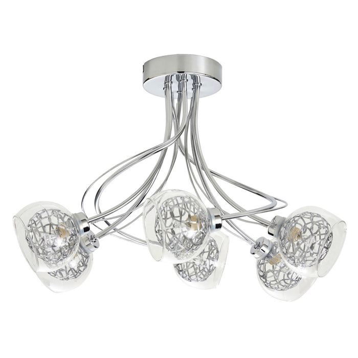 LED Ceiling Light 6 Way Living Room Modern Clear Glass Shades Wire Details - Image 3