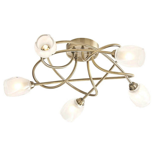 Ceiling Light 5 Way Brushed Antique Brass Frosted Effect Modern Living Room - Image 1