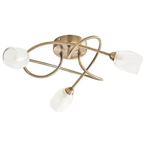 Ceiling Light 3 Lamp Brushed Antique Brass Effect Frosted Glass G9 28W IP20 240V - Image 1