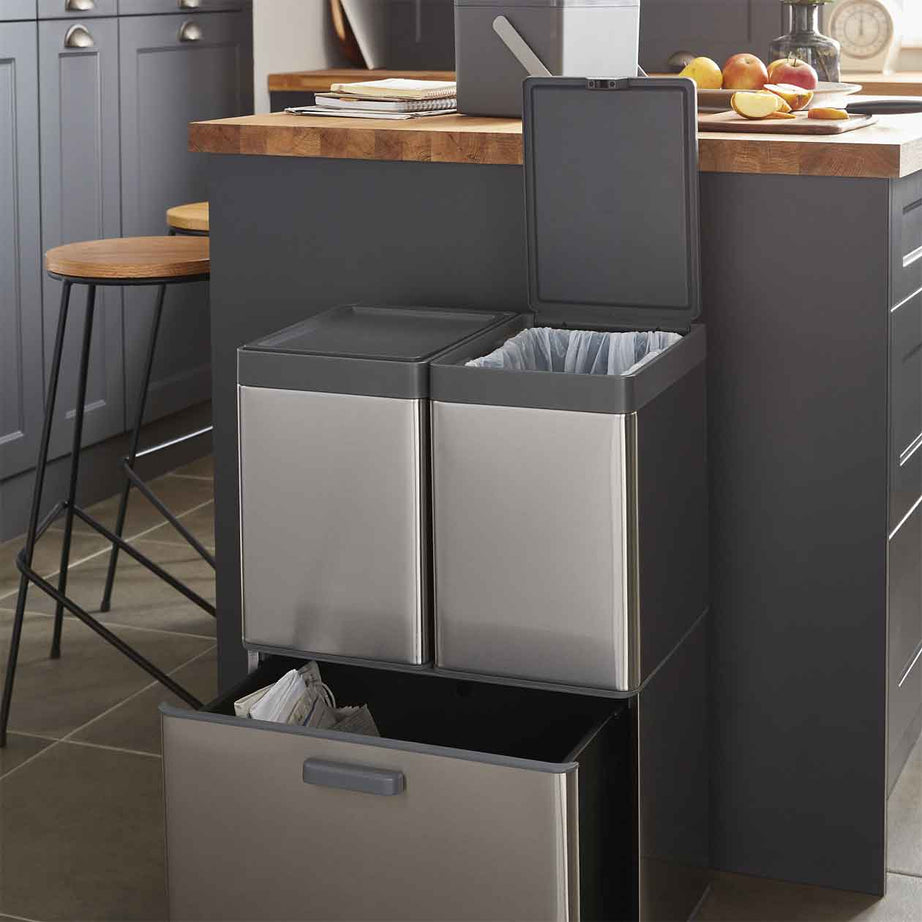 GoodHome Kitchen Bin Kora Brushed Anthracite Metal & Plastic Freestanding 15L - Image 2