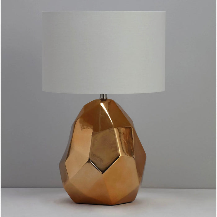 Table Lamp Polished Gold Effect Ceramic Drum Shade Bedside Bedroom Livingroom - Image 2