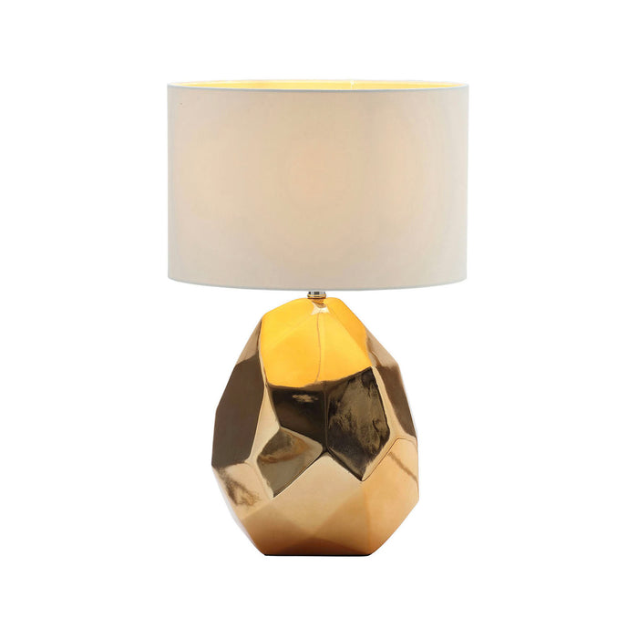 Table Lamp Polished Gold Effect Ceramic Drum Shade Bedside Bedroom Livingroom - Image 3