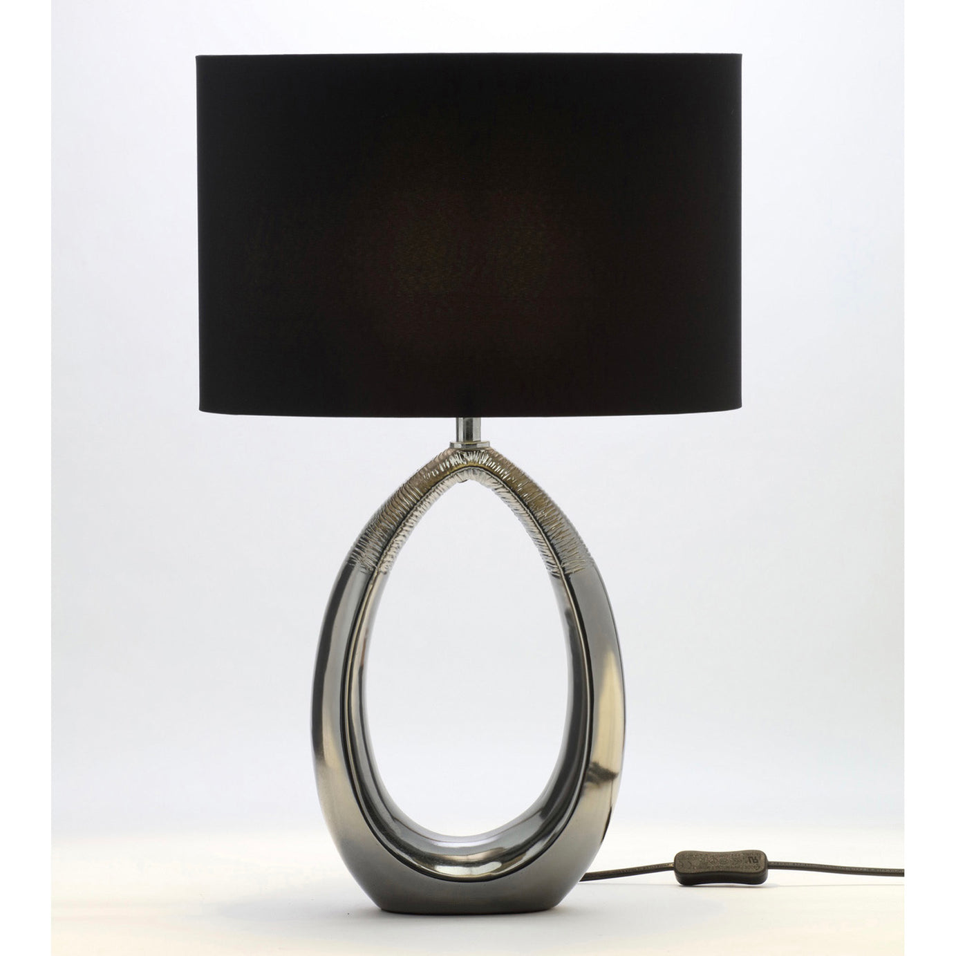 Ceramic Table Lamp Black Shade Drum Bedside Living Room Light - Image 1
