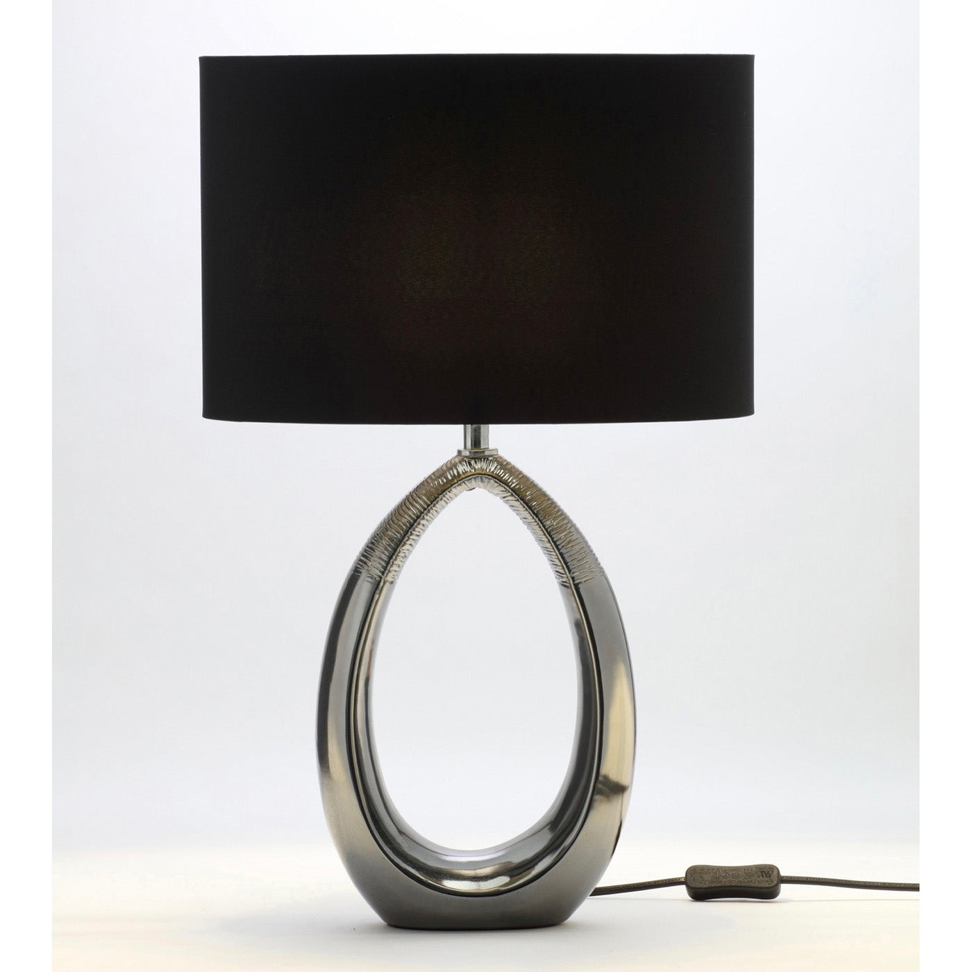 Ceramic Table Lamp Black Shade Drum Bedside Living Room Light - Image 1