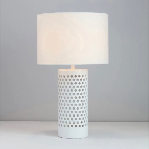Table Lamp Bedside Light Ceramic White Drum Shade Modern Cylinder Bedroom - Image 1