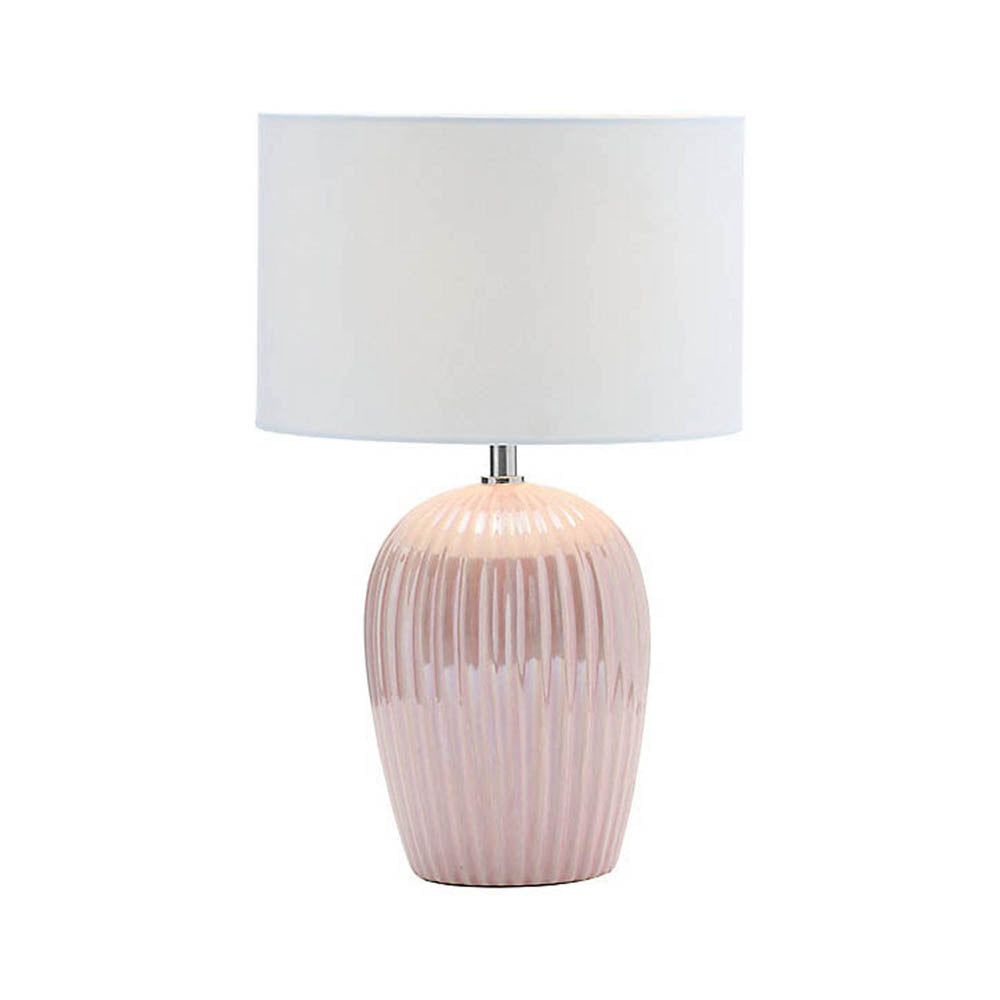 Table Lamp Ceramic Pink Ivory Glazed Bedside Desk Light Modern For Any Room 28W - Image 1