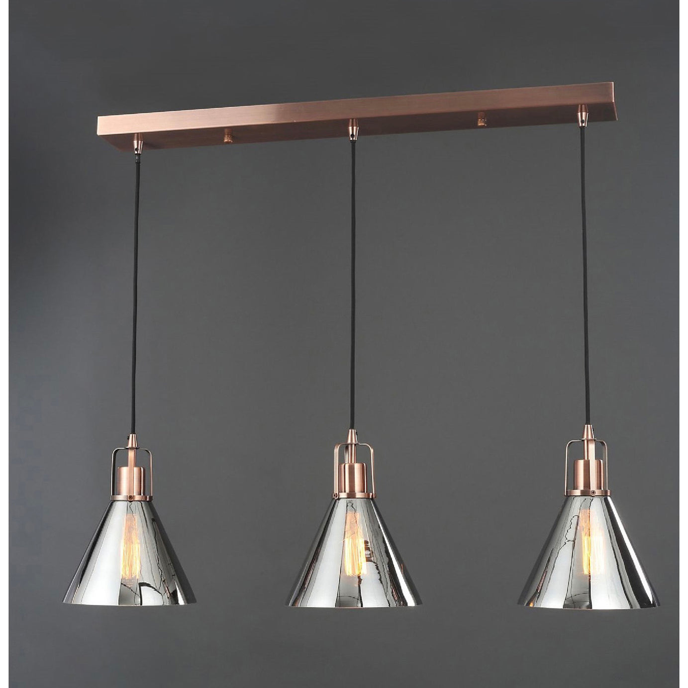 Ceiling Light 3 Way Smoke Glass Metal Antique Copper Living Bedroom Modern 42W - Image 1