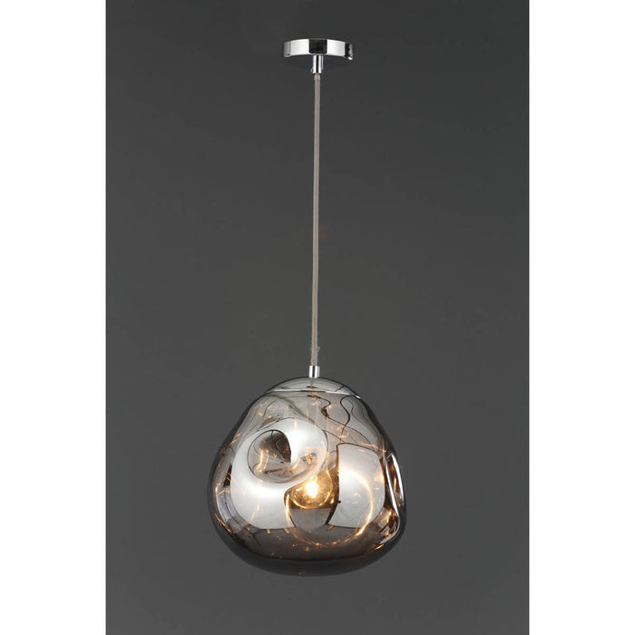 Pendant Ceiling Light LED Smoked Glass Metal Chrome Effect Pebble Modern - Image 2