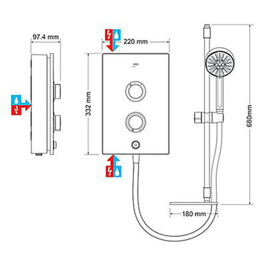 Mira Electric Shower 8.5kW Black Onyx Manual 4 Spray Pattern Round Modern - Image 3