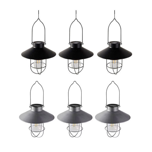 Solar Lantern LED Garden Hanging Battery Light 3 Silver & 3 Black (H)42cm - Image 1