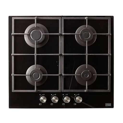 Gas Hob 4 Burner Black Glass Automatic Ignition Front Control Integrated W593mm - Image 1