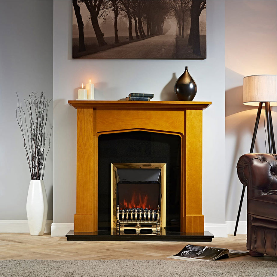 Electric Fireplace Inset Heater Realistic Flame Effect Brass Remote Control 2kW - Image 2