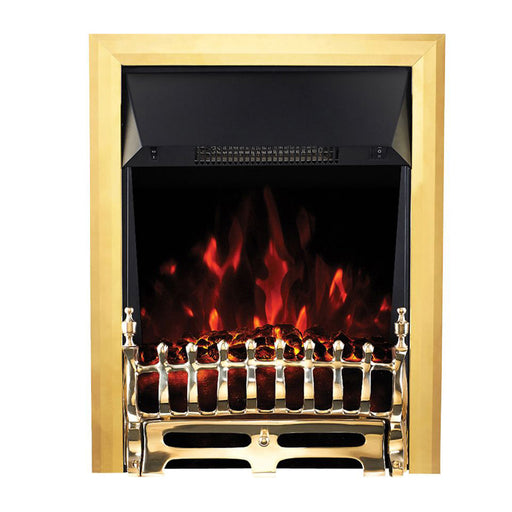 Electric Fireplace Inset Heater Realistic Flame Effect Brass Remote Control 2kW - Image 1
