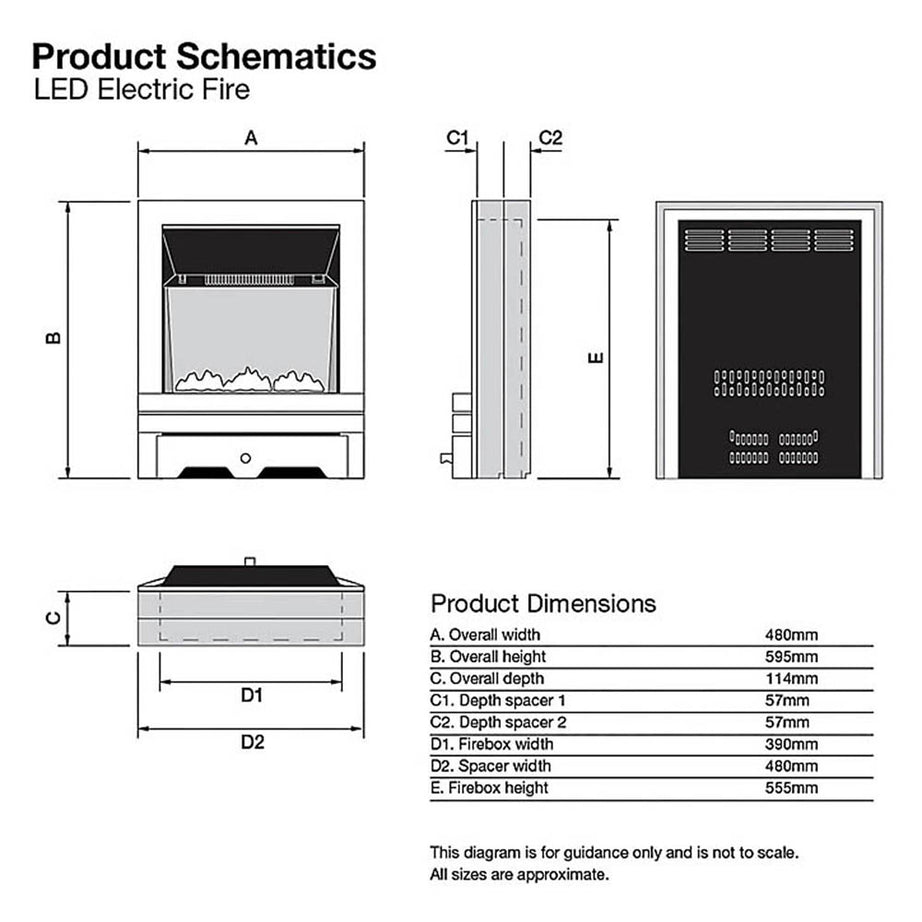 Electric Fire Inset Fan Heater Chrome Effect Flame Effect Remote Control 2kW - Image 3