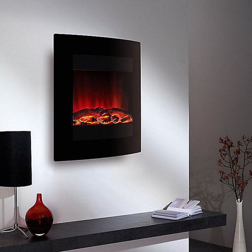 Focal Point Electric Fire Ebony Wall Mounted Glass Effect LED Remote Control - Image 1