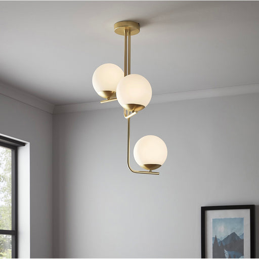 Ceiling Pendant Light 3 Lamp Brushed Brass Effect Living Room IP20 10W (H)85mm - Image 1