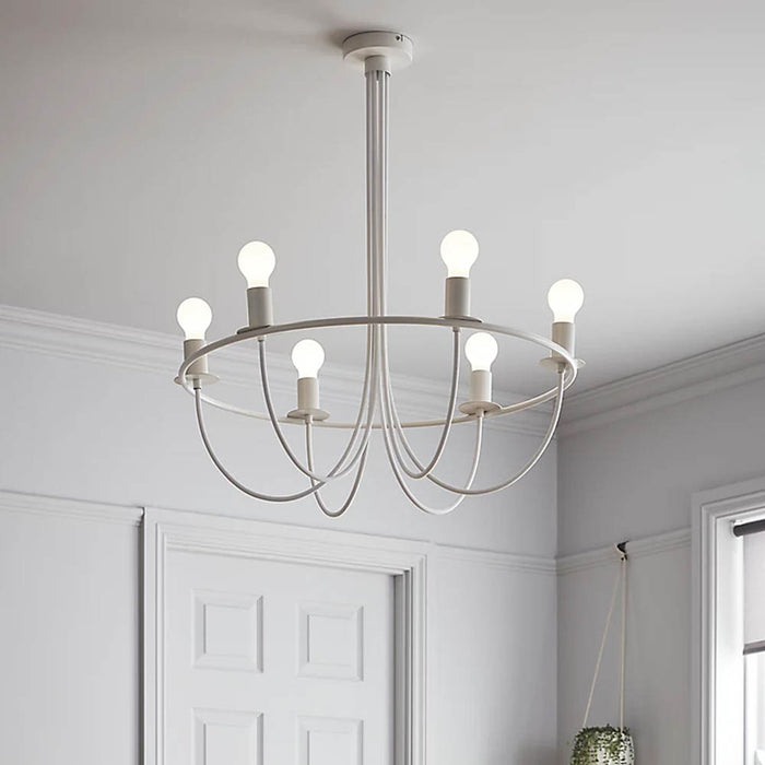 Chandelier Ceiling Light Pendant 6 Lamp Matt Metal White Modern Living Room - Image 1