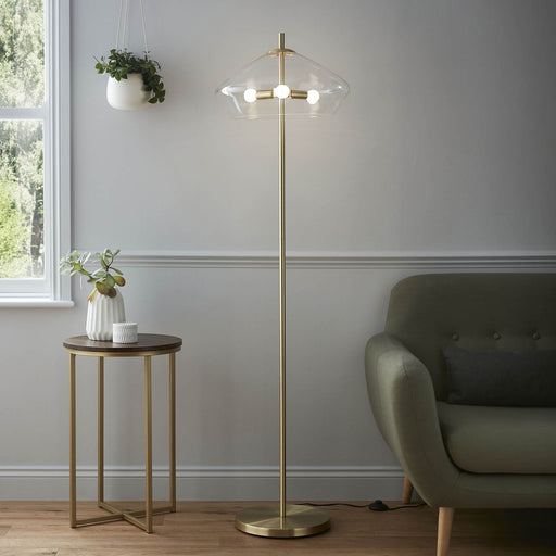 Floor Lamp Gold Domed Clear Glass 3 Way E14 Contemporary Portable 28W (H)1.62m - Image 1