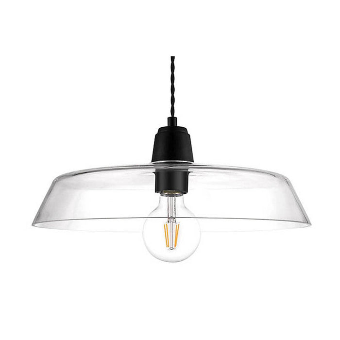 Pendant Ceiling Light Clear Glass Shade Modern Industrial Kitchen Dining (D)37cm - Image 1