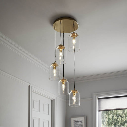 Ceiling Light 5 Lamp Pendant Cascading Chandelier Brass Effect Modern E14 28W - Image 1