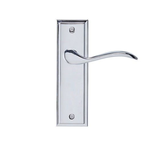 Colours Latch Door Handle Sennen Polished Chrome Aluminium Scroll L105mm 3 Pack - Image 1