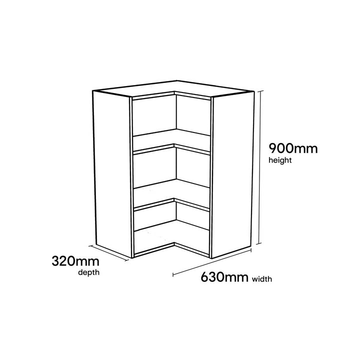 Corner Wall Cabinet Tall Chipboard Matt White 2 Shelves (W)630mm (D)320mm - Image 2