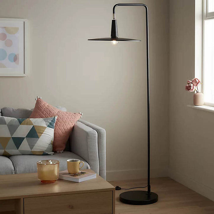 Retro Floor Lamp Tall Standing Modern Matt Black Living Room Plate Shade 1.75m - Image 2