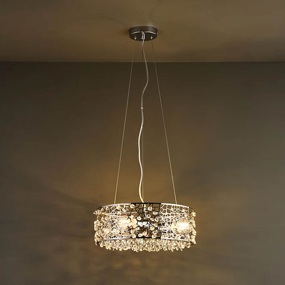 Pendant Ceiling Light 3 Way Chrome Effect Dimmable Modern Stylish Glass Beads - Image 1