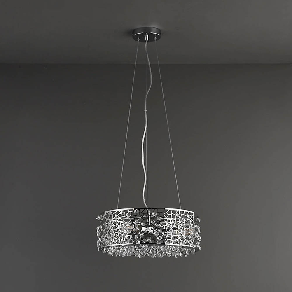 Pendant Ceiling Light 3 Way Chrome Effect Dimmable Modern Stylish Glass Beads - Image 2
