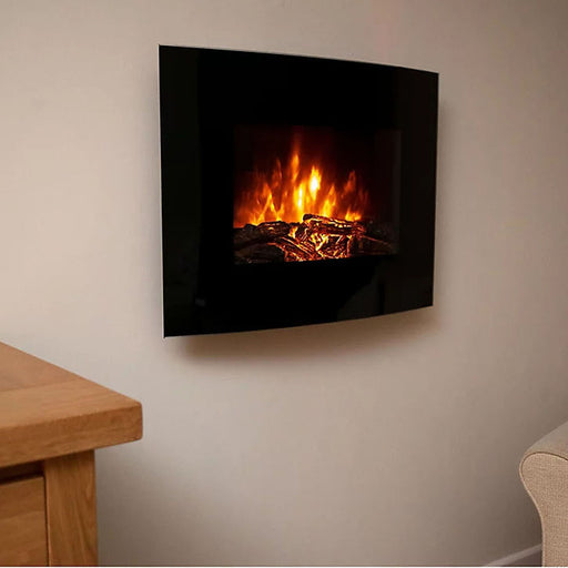 Electric Fireplace LED Flame Effect Wall Mounted Black Glass Heater Modern 1.8kW - Image 1