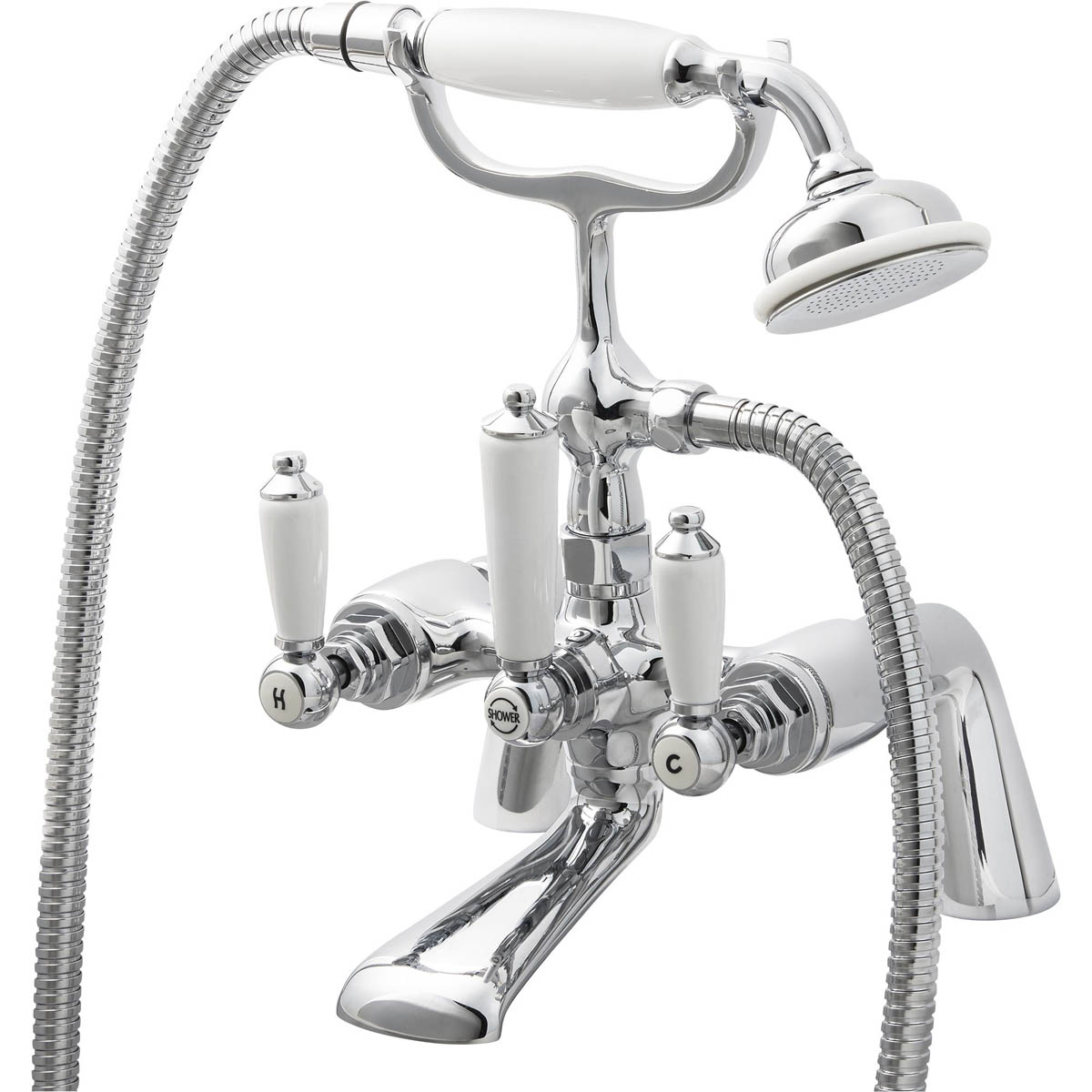 Bath Filler Tap With Hand Held Set Brass Double Lever Round Head Bathroom - Image 1