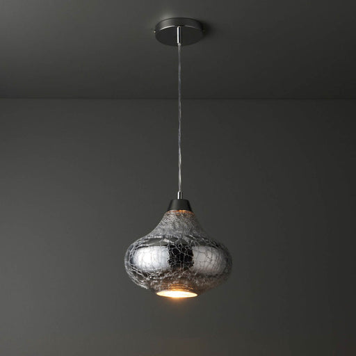 LED Ceiling Light Pendant Crackle Glass Steel Chrome Effect Modern Adjustable - Image 1