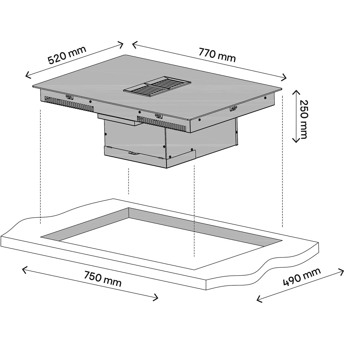 Induction Hob With Extractor Fan 77cm GHIHEF77 Black 4 Zone Integrated Built In - Image 3