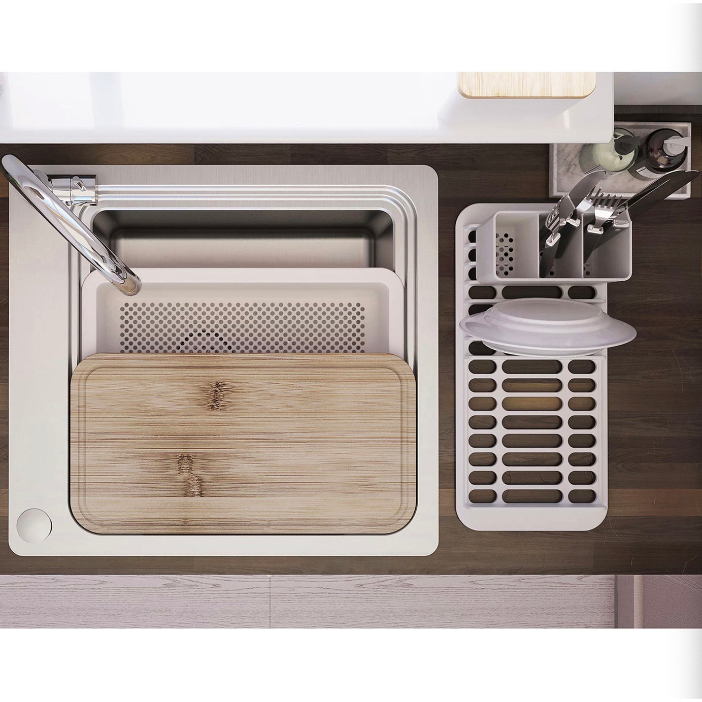 GoodHome Kitchen Sink 1 Bowl Stainless Steel Rectangular (W)511 x (L)560mm - Image 2