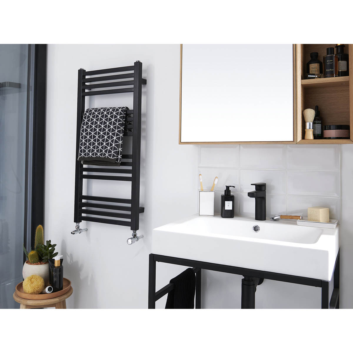 Towel Rail Radiator Black Vertical Warmer 1109BTU Compact (W)400mm x (H)828mm - Image 4