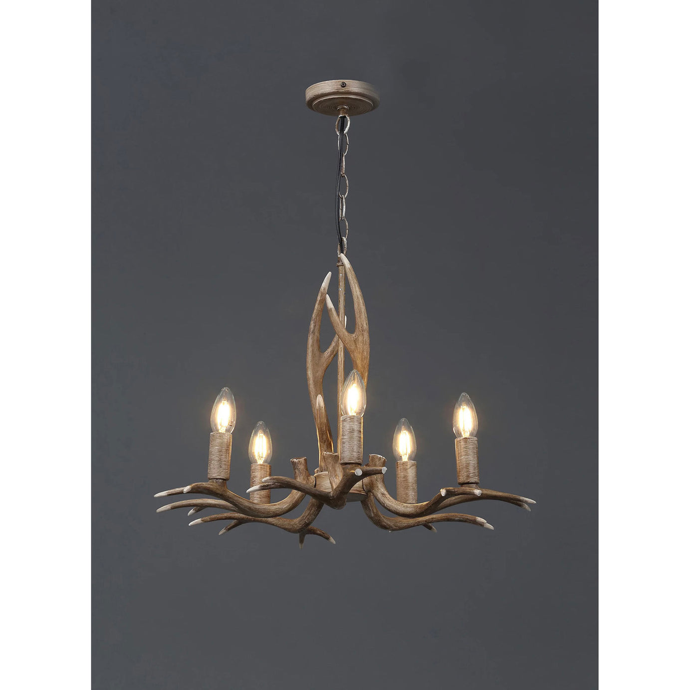 Hela 5 Lamps Ceiling Pendant Light Wood Effect Incandescent 42W 240V - Image 1