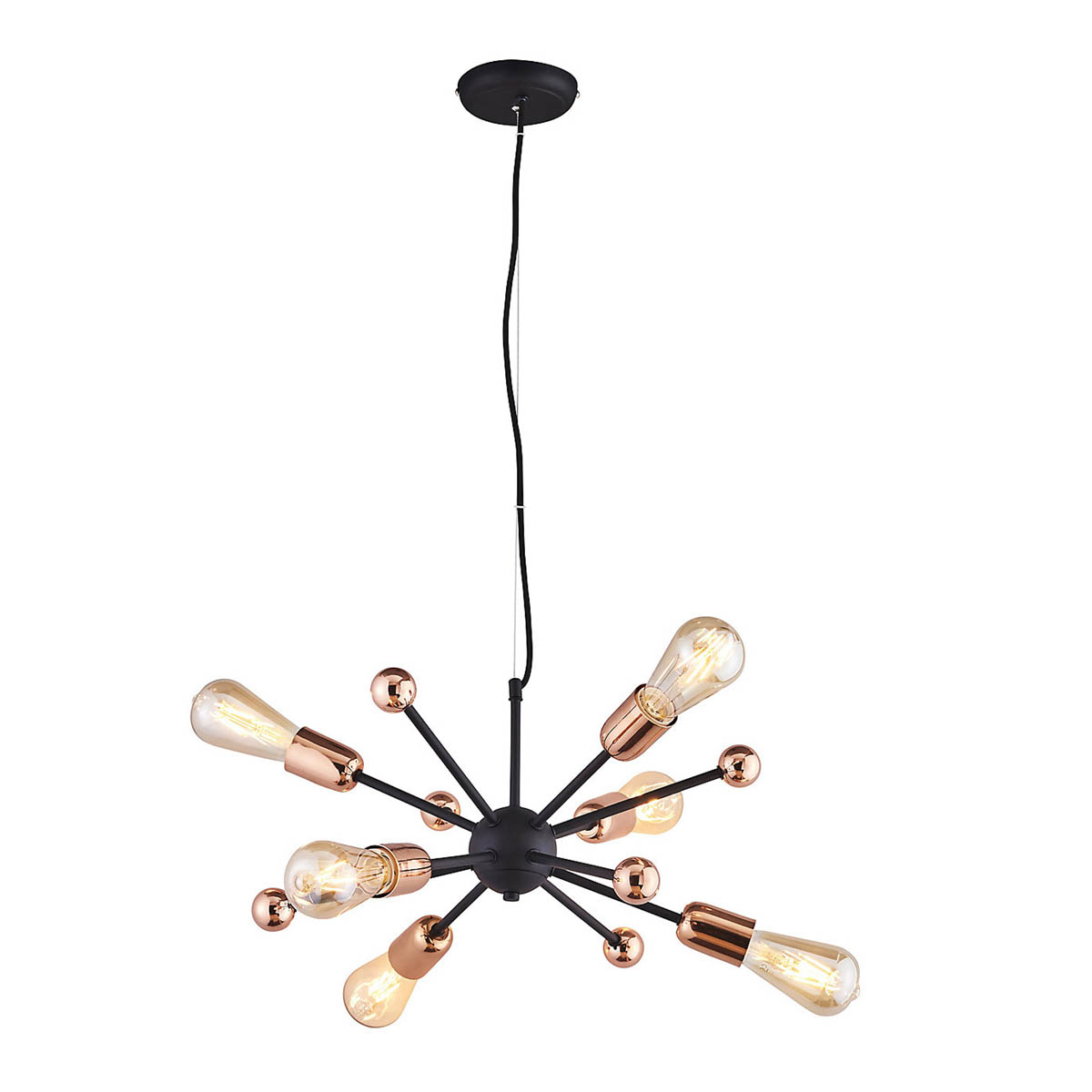 Pendant Ceiling Light 6 Lamp Steel Matt Black Copper Effect Dimmable (Dia)460 mm - Image 1