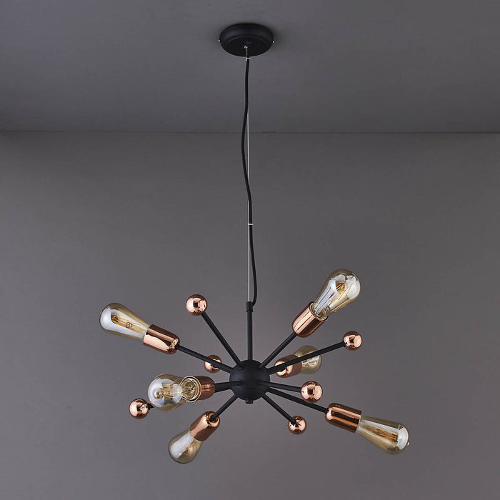 Pendant Ceiling Light 6 Lamp Steel Matt Black Copper Effect Dimmable (Dia)460 mm - Image 2