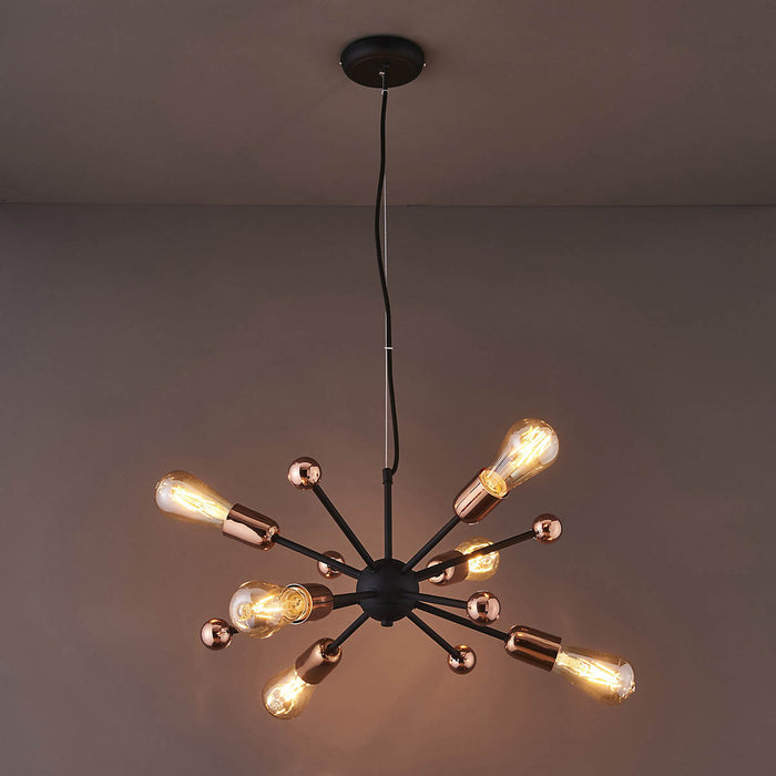 Pendant Ceiling Light 6 Lamp Steel Matt Black Copper Effect Dimmable (Dia)460 mm - Image 4