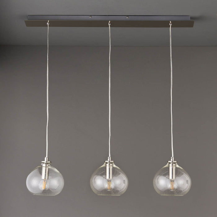 Pendant Ceiling Light Nickel Effect 3 Way Multi Arm Hanging Glass Shades - Image 2