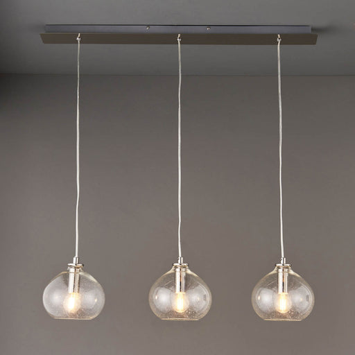 Pendant Ceiling Light Nickel Effect 3 Way Multi Arm Hanging Glass Shades - Image 1