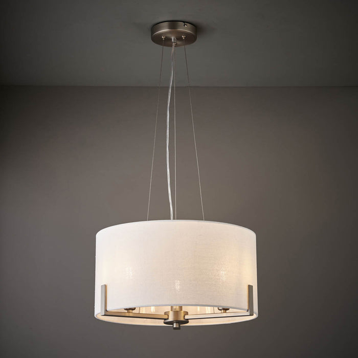 Pendant Ceiling Light 3 Lamp Matt Faux Linen Steel Nickel Effect Modern - Image 3