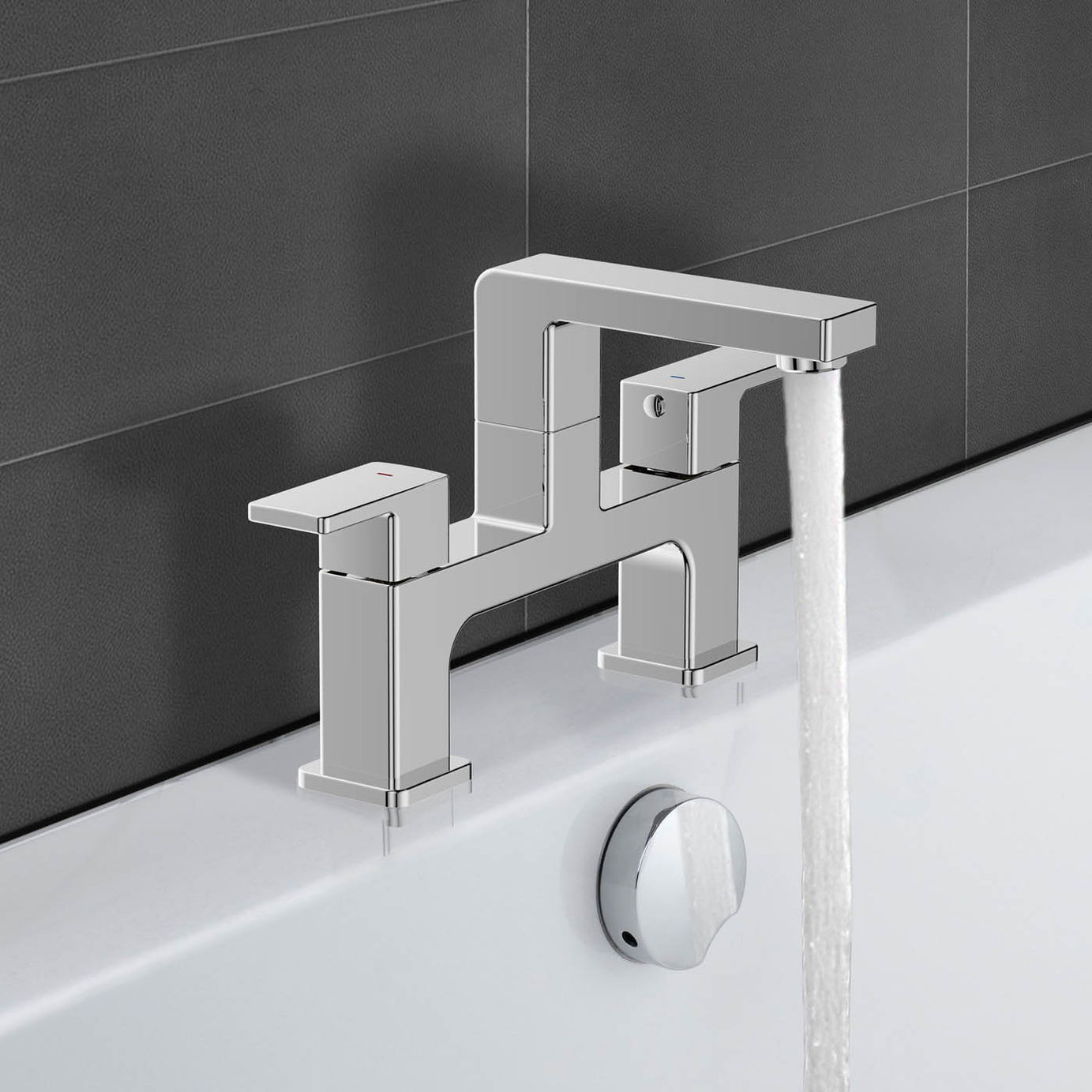 Bath Filler Tap Mixer Chrome Dual Lever Brass Square Manual Faucet Modern - Image 3