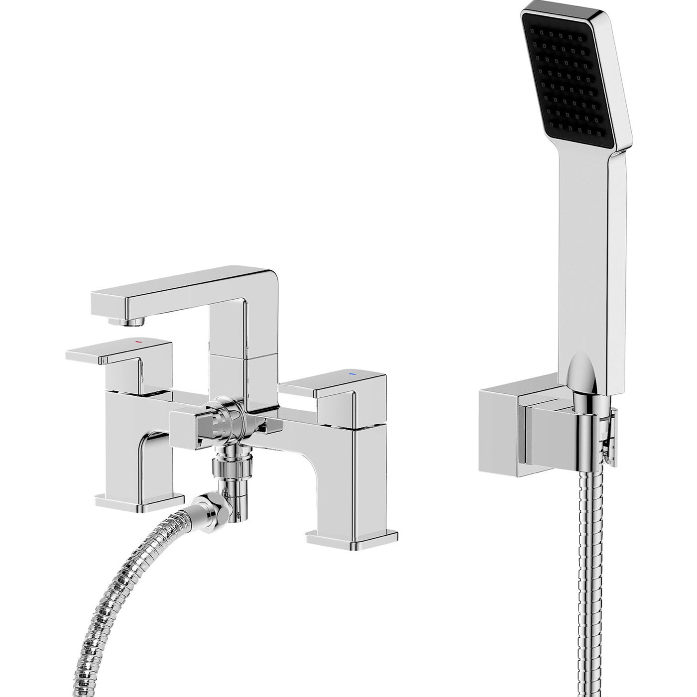 Bath Filler Tap Mixer Shoer Handset Chrome Dual Lever ¼ Turn Modern Bathroom - Image 1