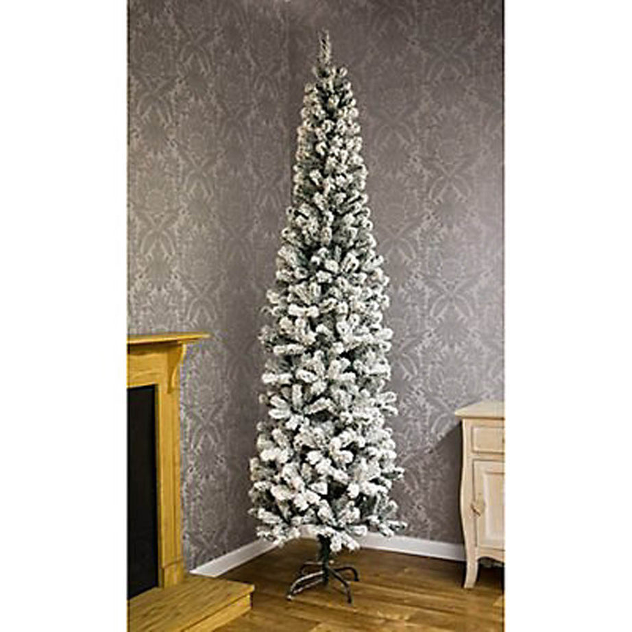 Christmas Tree 7ft Green Snow Tipped Slim Artificial Flocked Spruce Pine Indoor - Image 1